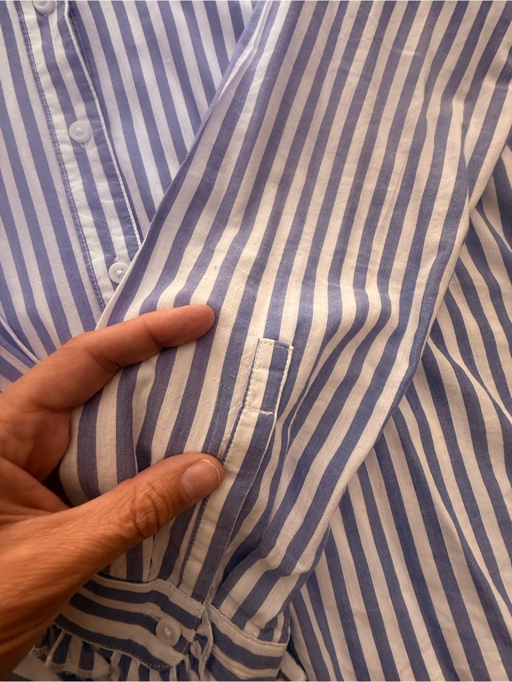 beachlunchlounge Blue and White Striped Ruffle Collar Shirt - Picture 5 of 7